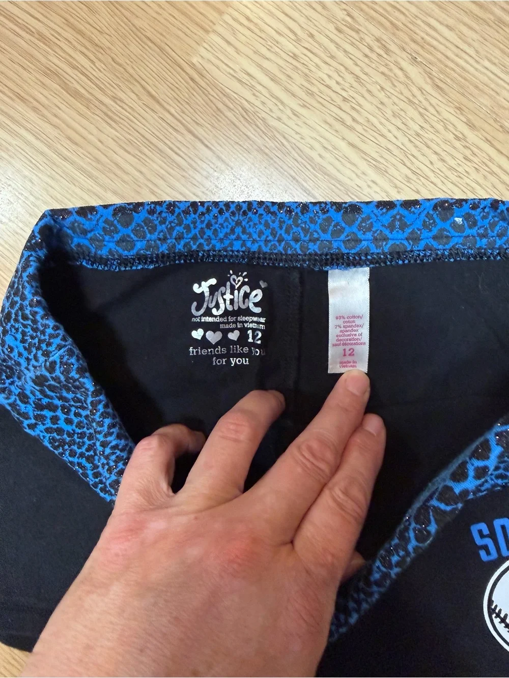 Justice Girls Size 12 Black Blue Softball Yoga Shorts Foldover Waist